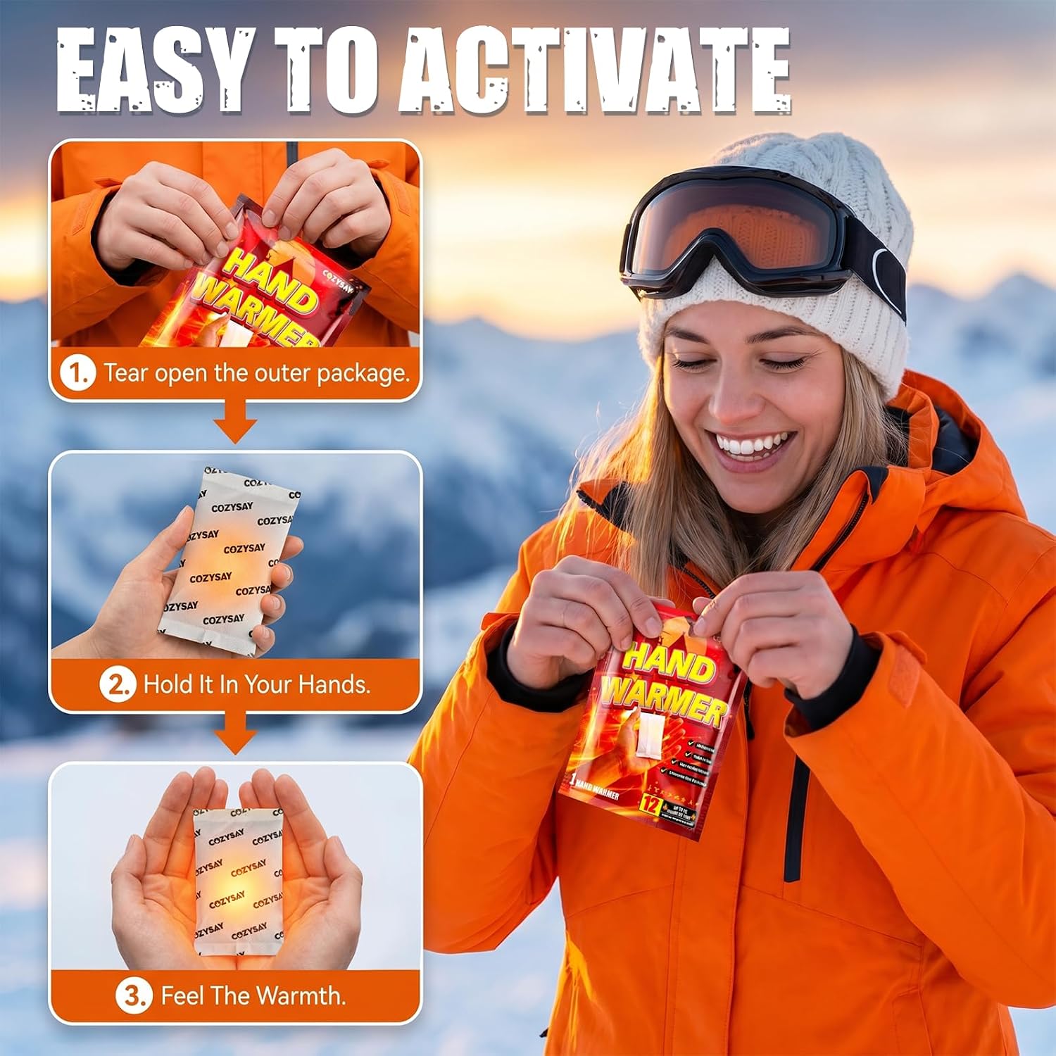 Hand Warmers Disposable 220/110/50/20 Pack - 12-Hour Long-Lasting Air-Activated Heat Packs - Odorless & Portable Hand, Body, Pocket Warmers for Skiing, Hunting, Hiking & Outdoor Activities