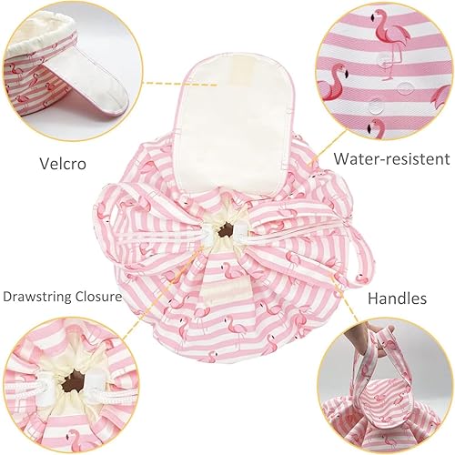 Miniatura 6 de Bolsa de maquillaje grande con cordón de barril para mujer, bolsa organizadora de maquillaje portátil para el cuidado de la piel y artículos de