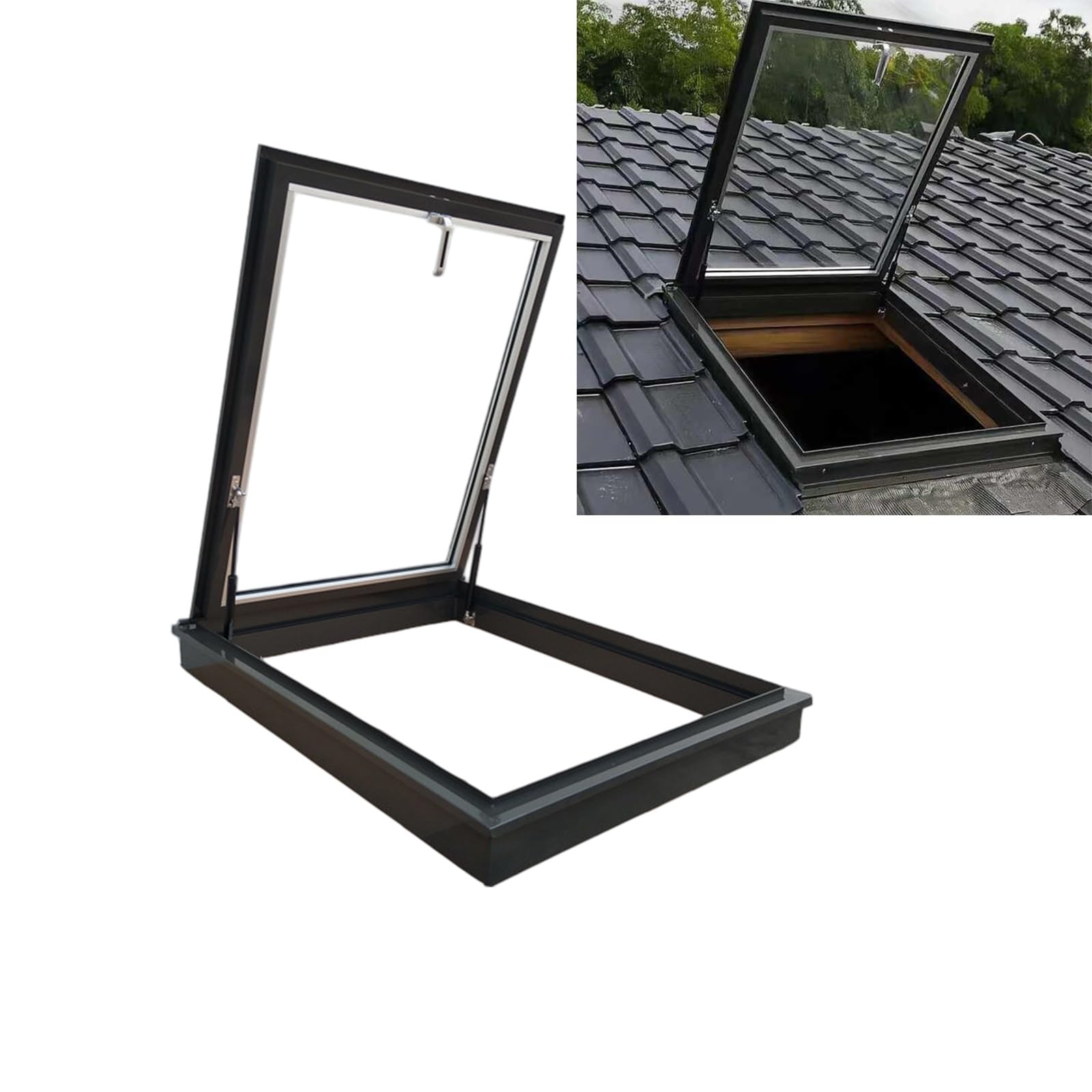 ZCFLWR Basement Roof Window and Skylight, Roof Hatch with Reinforced Glass, Customizable Aluminum Window for Attic and Sunroom (LxW 70x60cm/27.6x23.6in)