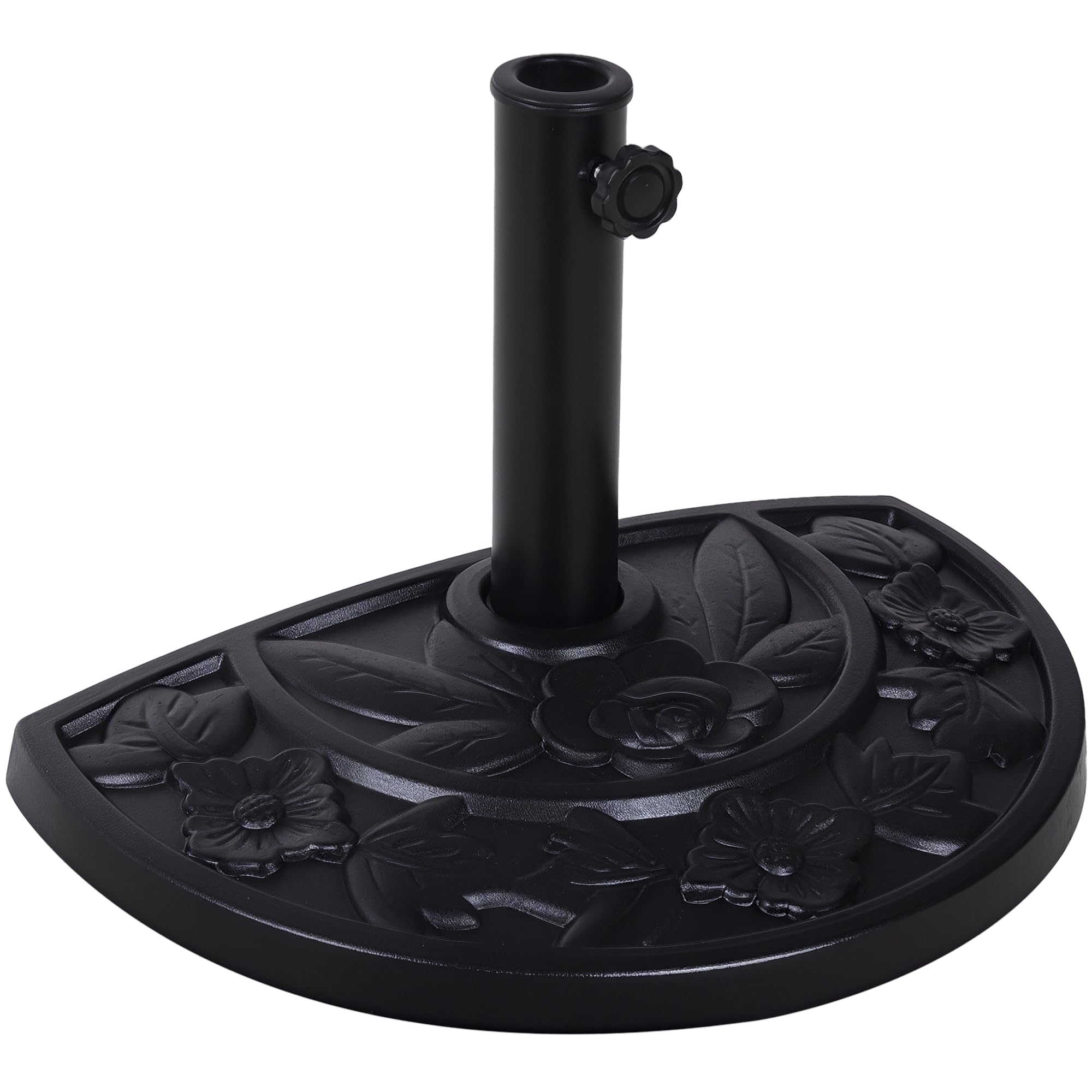 Outsunny Base per Ombrellone a Mezzaluna da Ø38 mm e Ø48 mm con Manovella, Basamento per Ombrellone in Resina, Base Ombrellone a Parete 50x31x32 cm, Nero