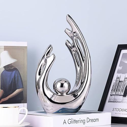 Miniatura 17 de XMGZQ Estatuas y esculturas abstractas de cerámica, estatuas de cerámica de arte naranja y dorado, decoración moderna del hogar para sala de estar