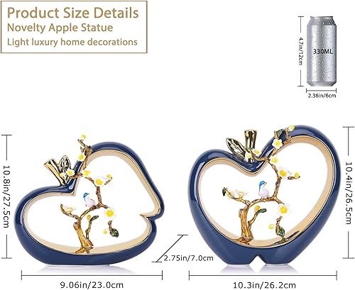 Miniatura 2 de Decoración de manzana de cerámica moderna estatua de decoración azul y dorado, centro de mesa de comedor de lujo y centro de mesa de comedor para