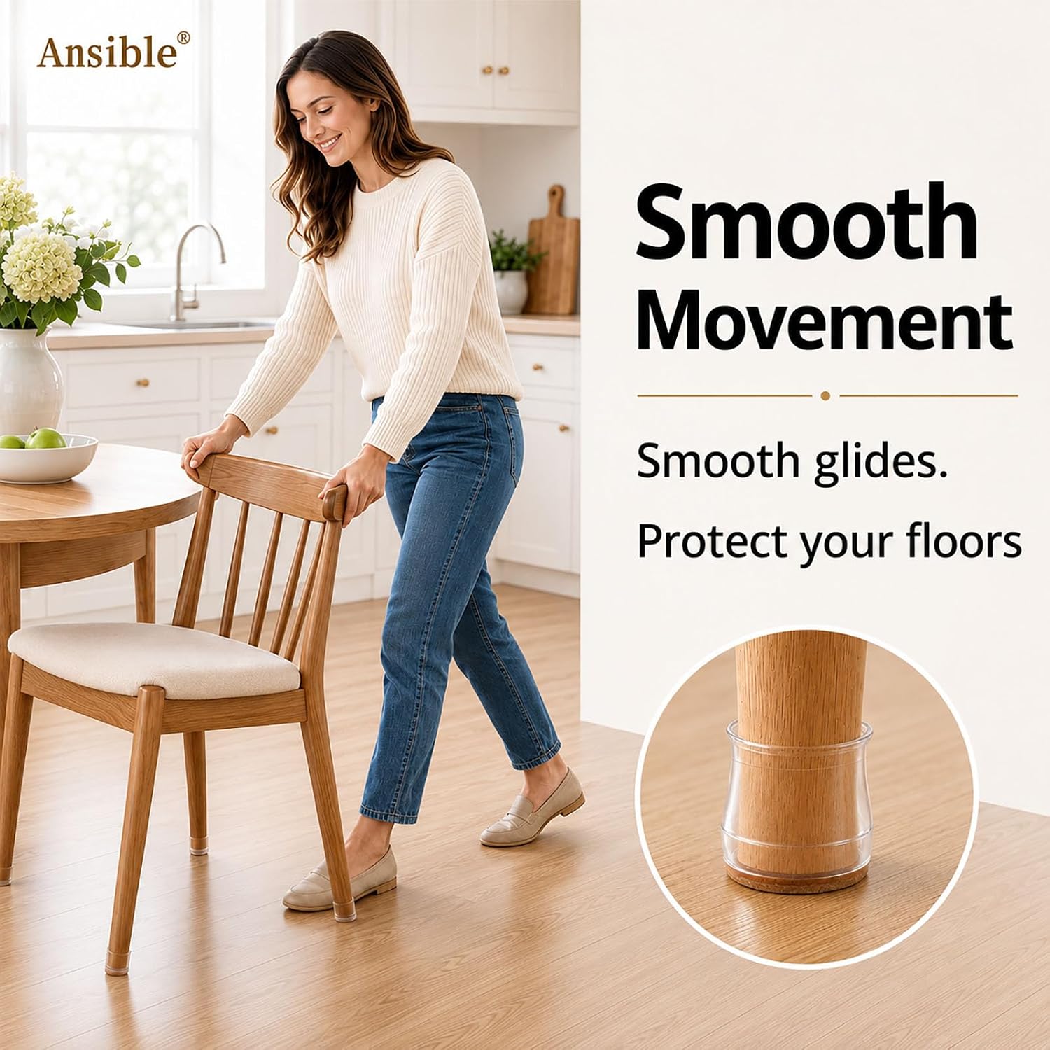 Ansible 36 Pcs Chair Leg Floor Protectors for Hardwood Floors | Silicone Chair Leg Caps with Felt Pads, Noise Reduction Anti Scratch Furniture Feet Covers (Fit 1-5/16" to 2")