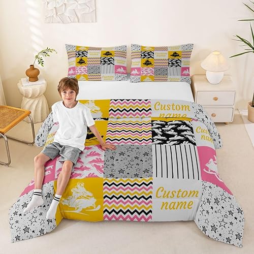 Miniatura 59 de Erosebridal Juego de ropa de cama personalizado con diseño de carrera de barril, colcha occidental a cuadros, juego de edredón con estrellas