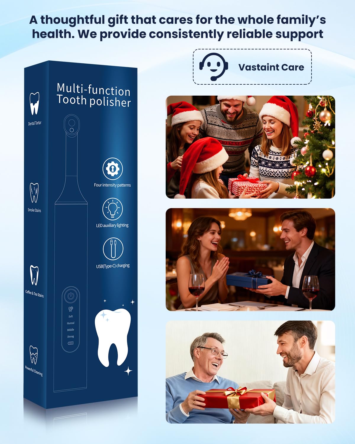 Lucidatore per denti, kit elettrico ricaricabile per la lucidatura dei denti con luce ausiliaria a LED, 6 testine e 5 pasta lucidante, 4 modalità, impermeabile IPX6, strumento di lucidatura