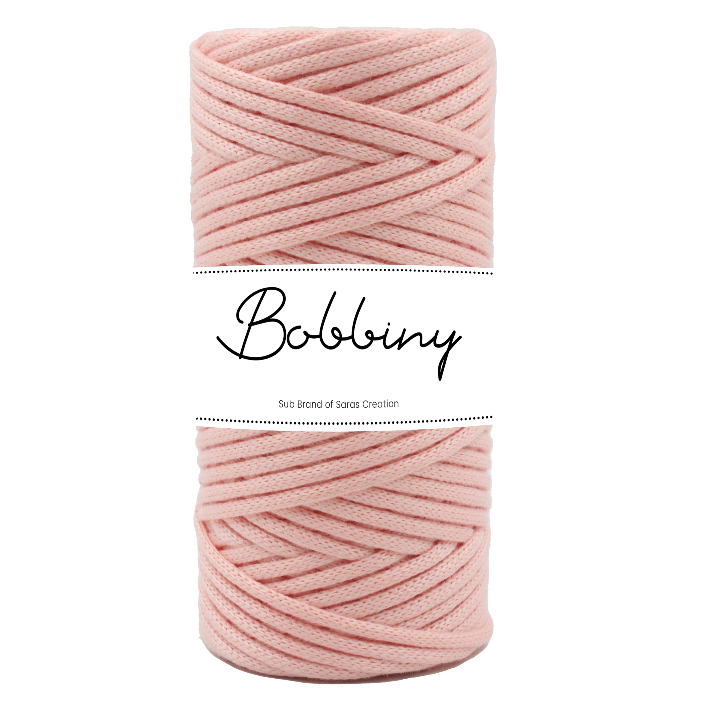 BOBBINY | Knitted Braided Crochet Macrame Acrylic Nylon Cord Thread for Macrame DIY, Garments, Crafting, and Other Projects, Powder Pink, 3mm,50 Meter (Pack of 2)