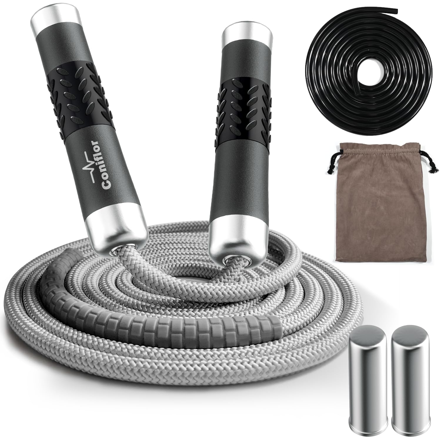 Coniflor 1LB Weighted Jump Rope with 2 Metal Weight Blocks(0.8lb), Tangle-Free Ball Bearing Rapid Speed Skipping Rope for Men Women