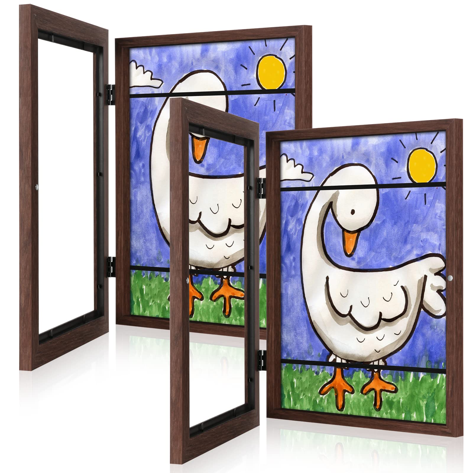GULETHUN [2-Pack] Kids Art Frames, 8.5x11 Front Opening Kids Artwork Frames Changeable, Brown Artwork Display Storage Frame for Wall, Holds 50 Pcs, for 3D Picture, Crafts, Hanging Art, Portfolio