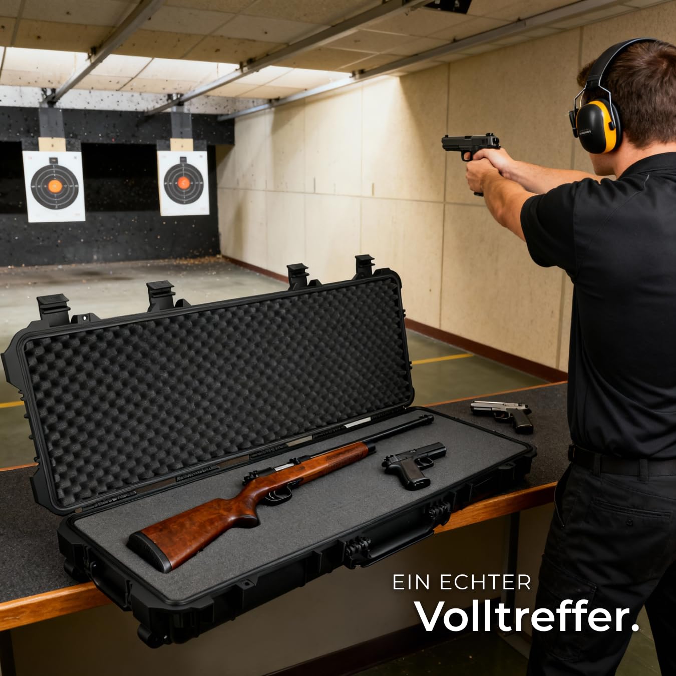 tectake® Gewehrkoffer für Langwaffen, Hardcase Koffer Box leer, Waffenkoffer wasserdicht, mit Würfelschaum, Transportkoffer für Ausrüstung, Airsoft, Pistole oder Luftgewehr 113,5 x 41 x 16 cm