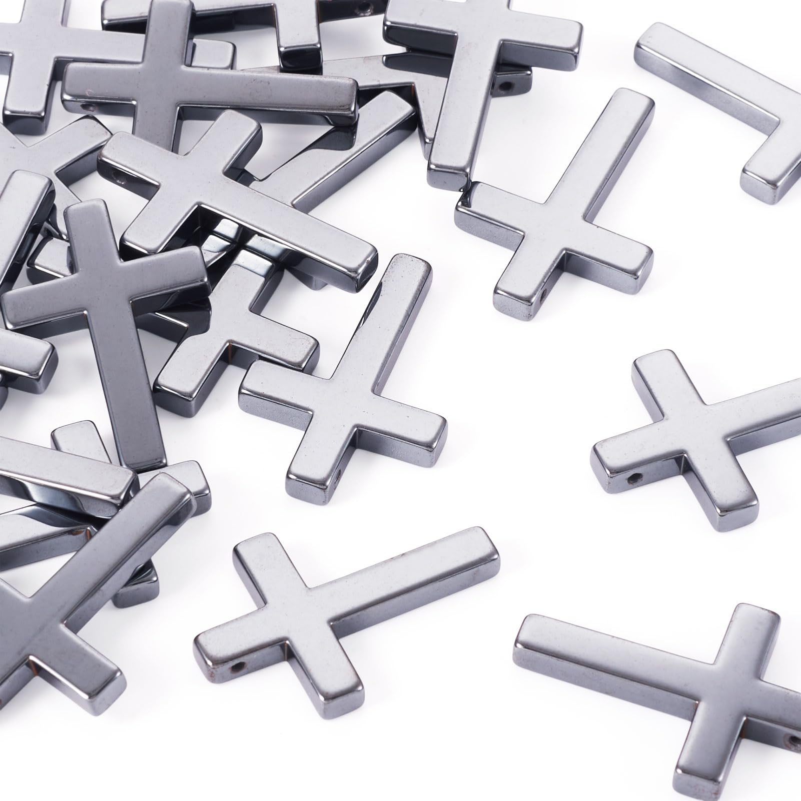 Beadthoven 20pcs Hematite Cross Pendants Black Mini Crucifix Cross Charms for Jewelry Rosary Making DIY Crafts Findings fit Necklace Bracelet Earrings Choker 1.37"x0.9"