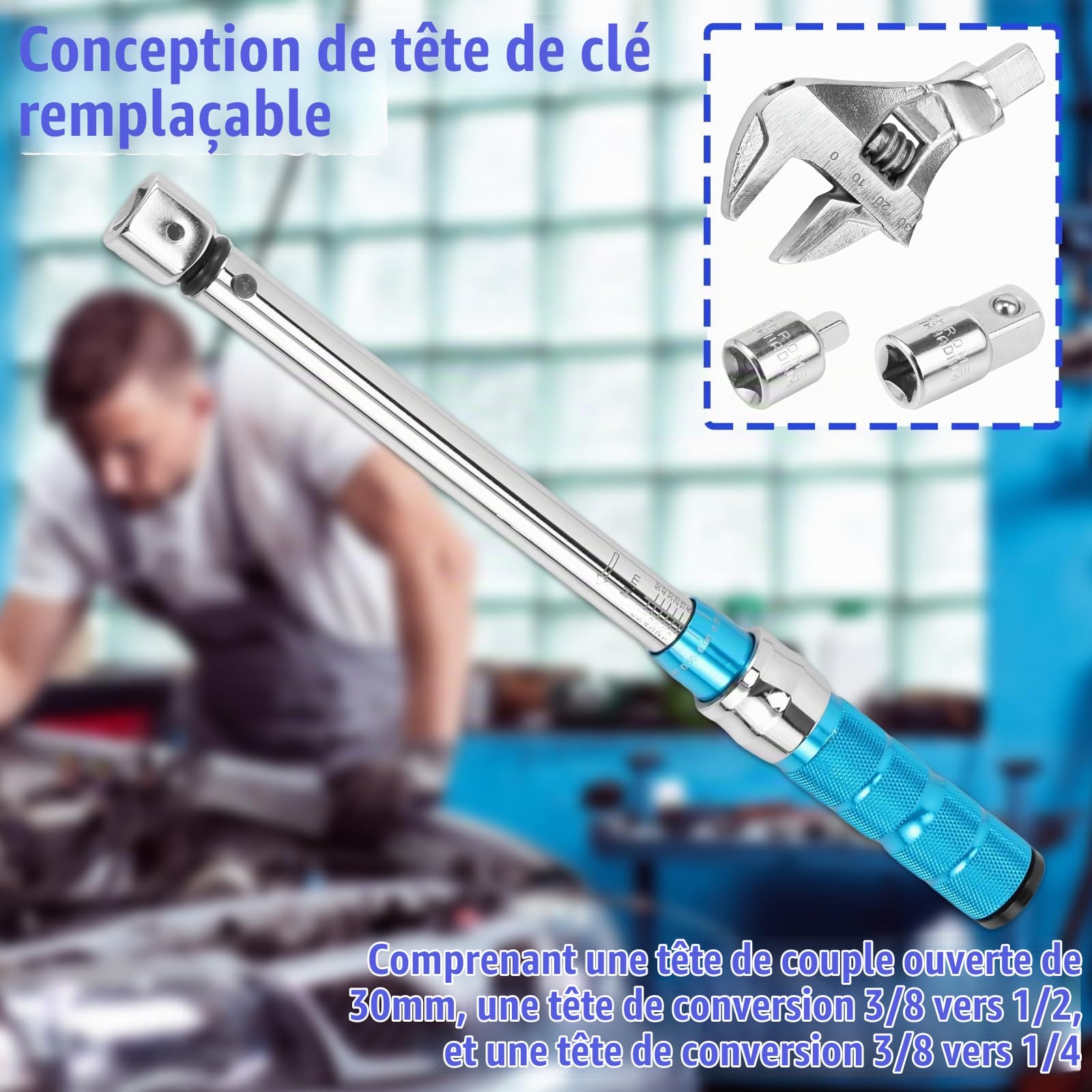 Clé dynamométrique 5–60 Nm avec outils d'insertion, incl. tête de clé de 30 mm et adaptateur | ±4 % de précision pour climatiseurs et tuyaux | en acier