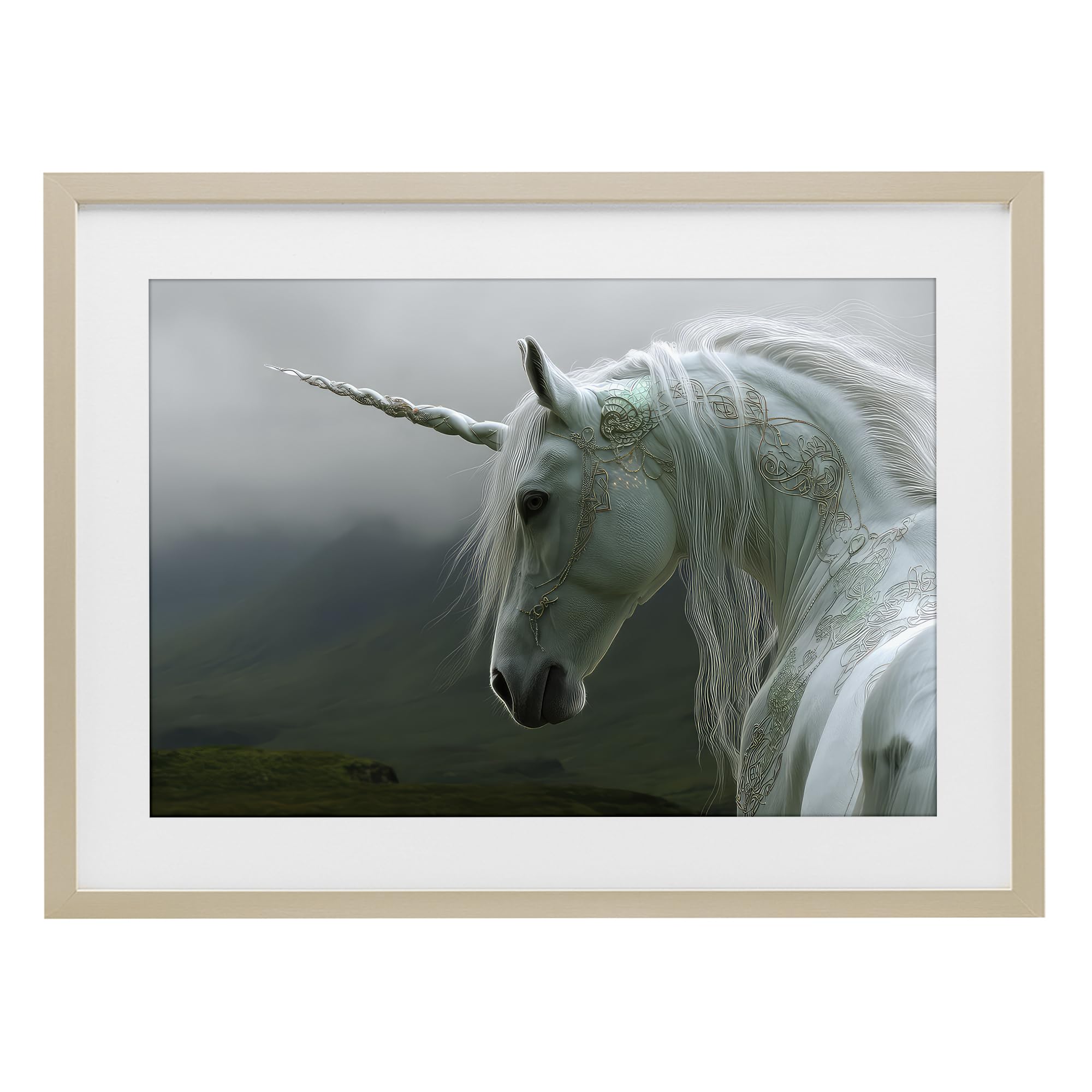Stupell Industries Harvest Pine (Textured) Dreamy Celtic Unicorn Fantasy, 17 X 23 Inch Framed Print Under Glass