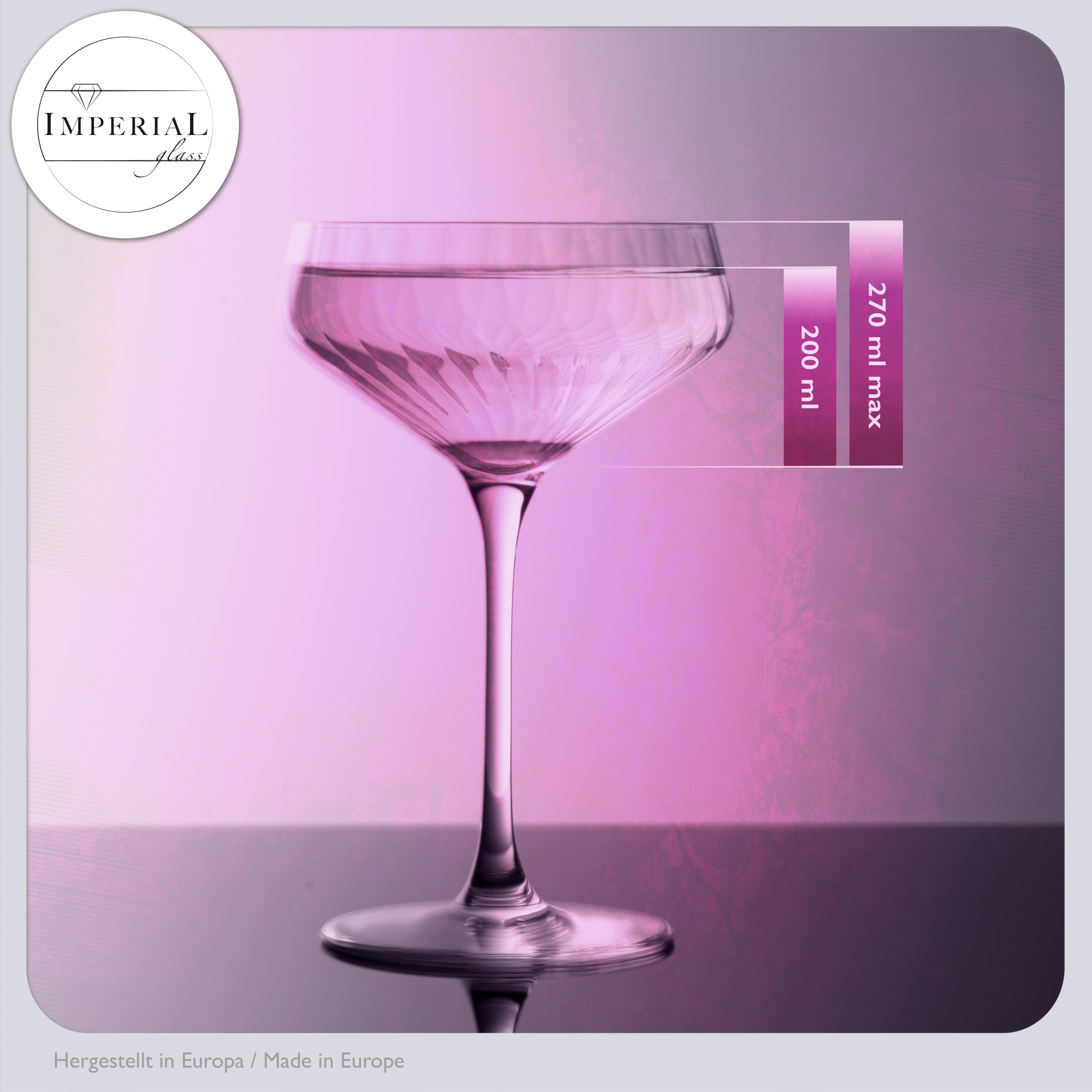 geriffelte Cocktailschalen 6er Set – Coupe Gläser transparent aus Crystalline Glas 270ml London Spülmaschinenfest