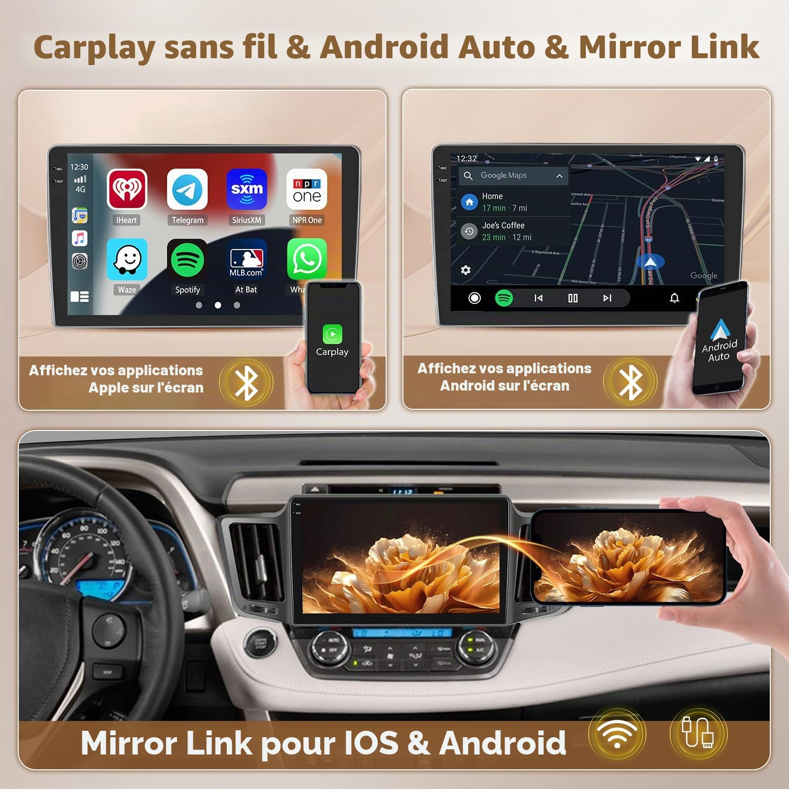 Hikity 4G+64G Android 15 Autoradio 10" pour Toyota RAV4 CarPlay