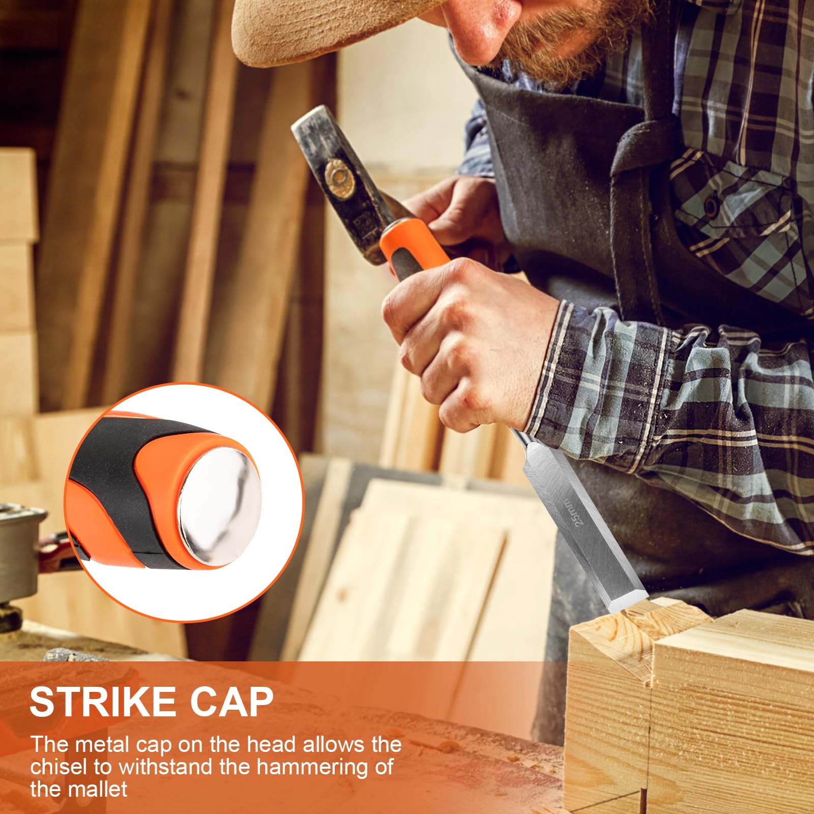 10Pcs Wood Chisel Sets, 6Pcs Premium Wood Chisels with Honing Guide, Sharpening Stone & Carpenter Pencils, Wood Carving Tools Kit for DIY & Professional Use (6-38mm)