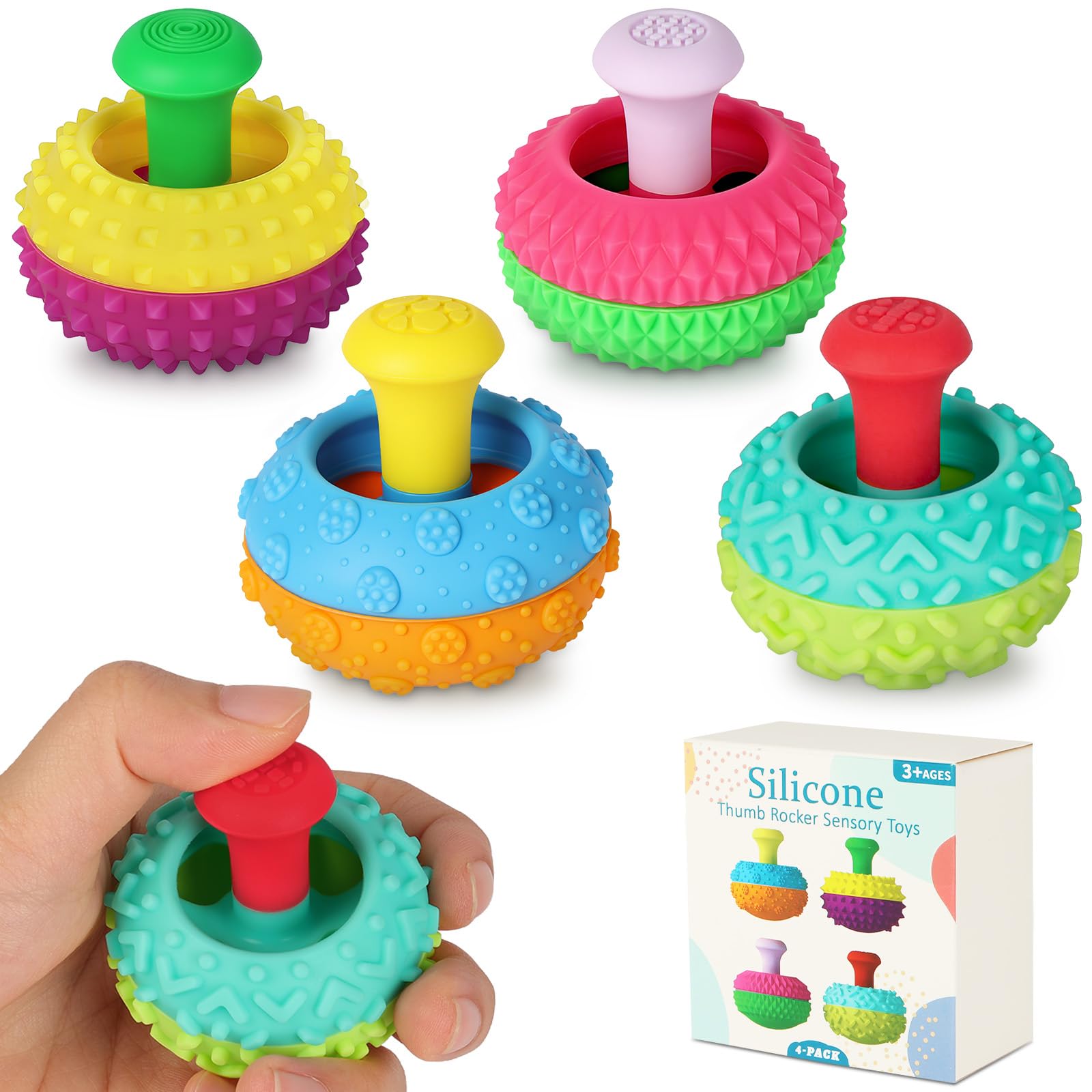 AUAUY 4 Pcs Silicone Thumb Rocker Fidget Toys, Quiet Sensory Toy for Adults