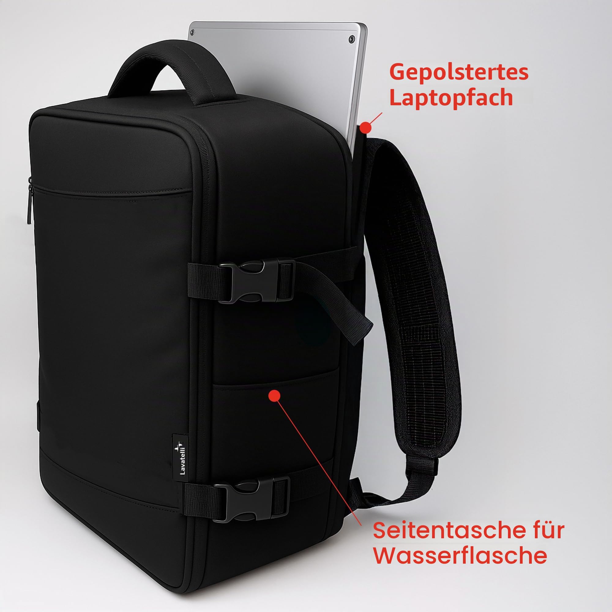 Lavatelli, Vakuum Rucksack Ryanair 40x30x20 + USB-C Pumpe & 2 Vakuumbeutel 40x45 cm | Vac-u-Bag, Handgepäck EasyJet Low Cost | Premium Kabinen Rucksack für Reisen