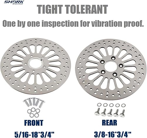Miniatura 4 de SHARKROAD 1 rotor delantero y 1 rotor trasero de 11.5 pulgadas para Harley Davidson Touring Sportster Softail Dyna Rotor Actualización del sistema