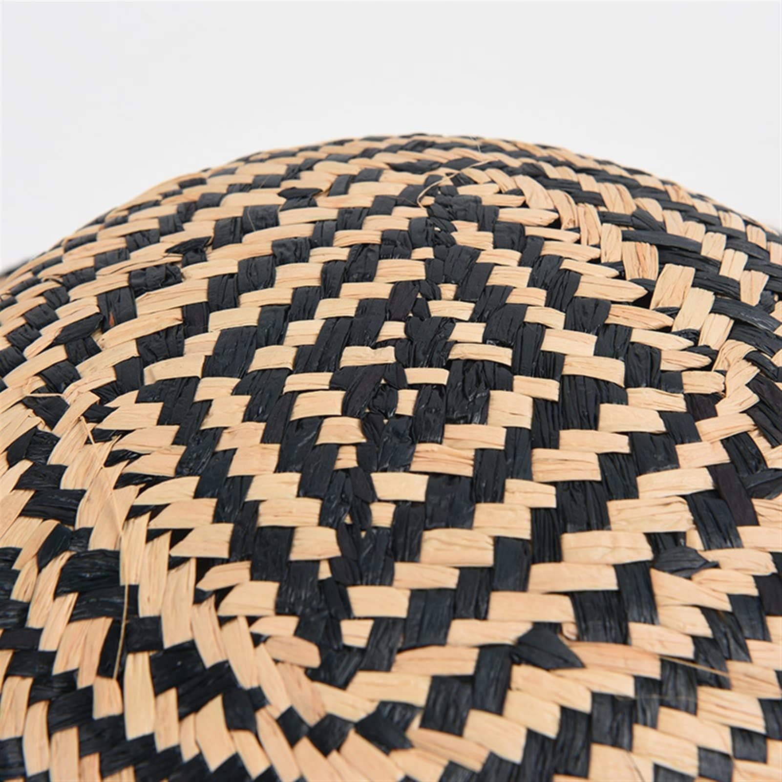 Sombrero para el Sol de Paja con diseño geométrico de Rafia para Mujer, Tejido a Mano, con Rayas, para Playa, con protección UV para Vacaciones de Verano (Negro, Talla única)