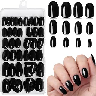 Press on Nails Short Oval Black Nails image
