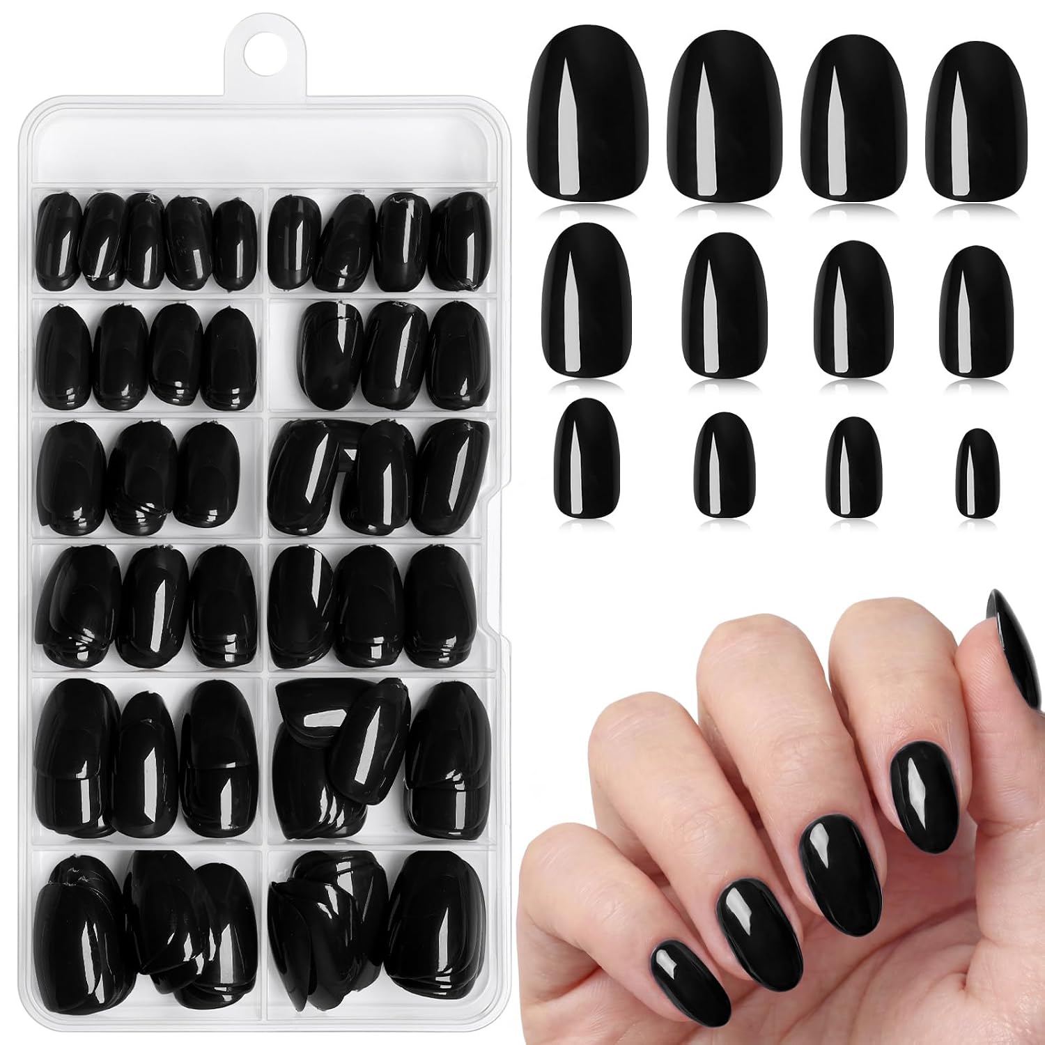 Press on Nails Short Oval,Black Nails,240Pcs,Salon Quality