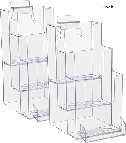 Vista 39 de Marketing Holders Paquete de 10 soportes para folletos para trípticos de 4 pulgadas de ancho y tarjetas de visita de 3.5 x 2 pulgadas, acrílico