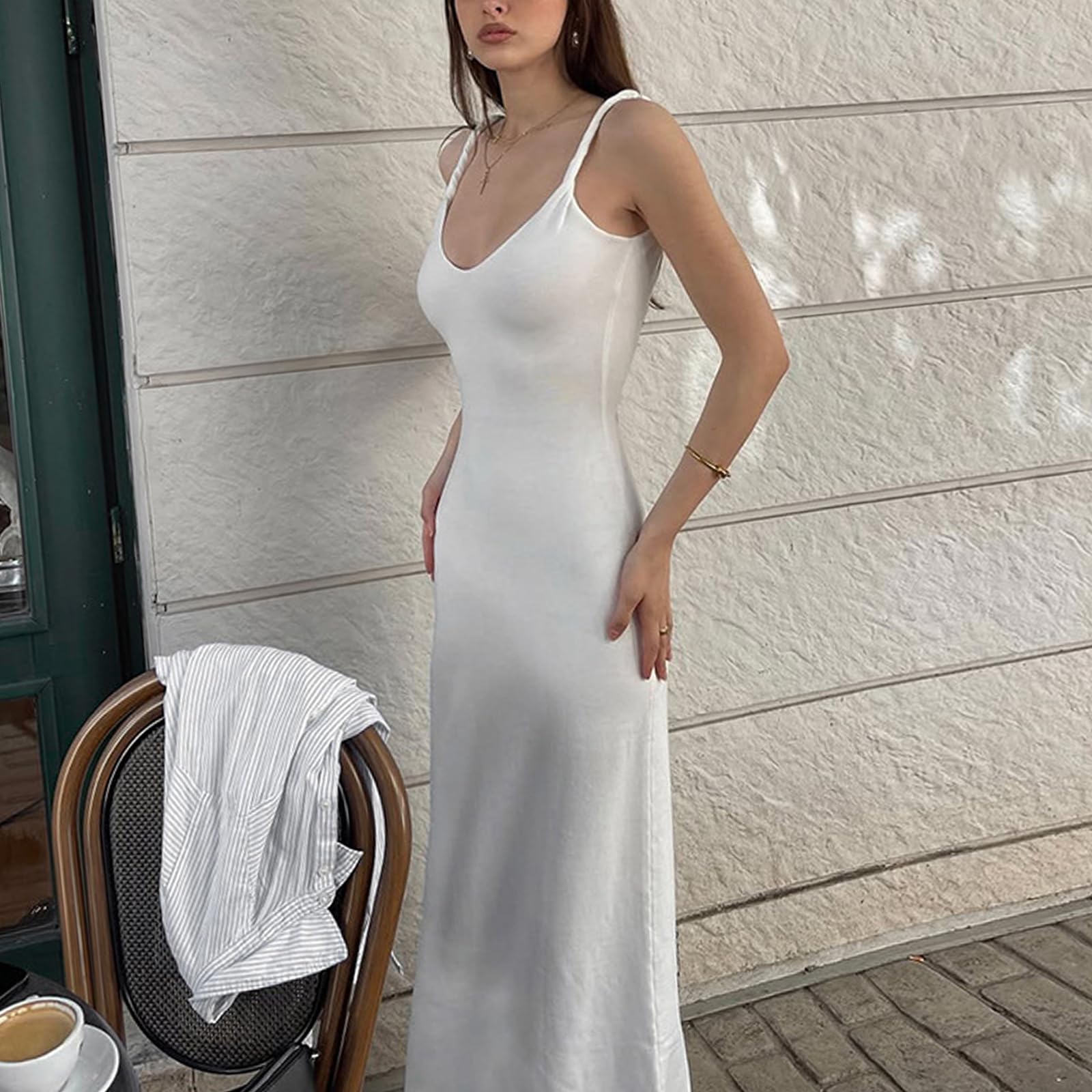 Vestito Lungo Donna Sexy Spaghetti Strap Maxi Abito Senza Maniche Elegante Senza Schienale Lunghi Vestito Aderente Estivo Casual Abito da Cocktail Party Festa Sera Cerimonia Club