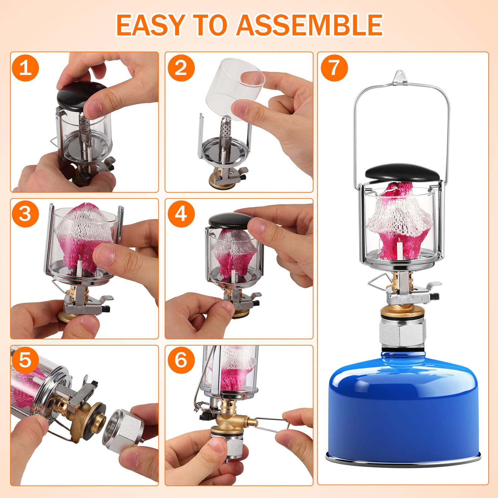 Lampe à Gaz Portative Compatible avec Réservoirs à Gaz Filetés pour Camping Extérieur en Cuivre et Nylon avec Éclairage Puissant Set Complet pour Randonnée