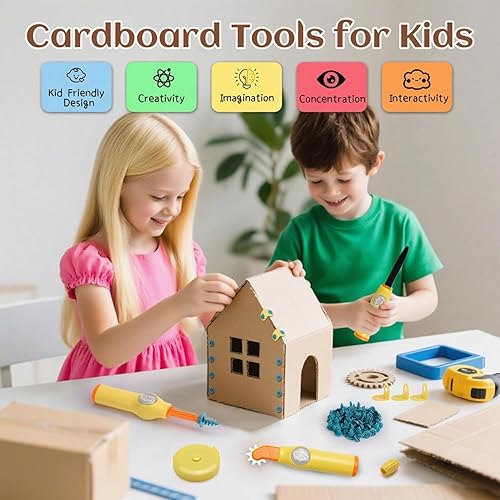 Miniatura 5 de Herramientas de manualidades de cartón para niños y niñas, kit de herramientas de construcción de cartón para proyectos de creatividad de bricolaje