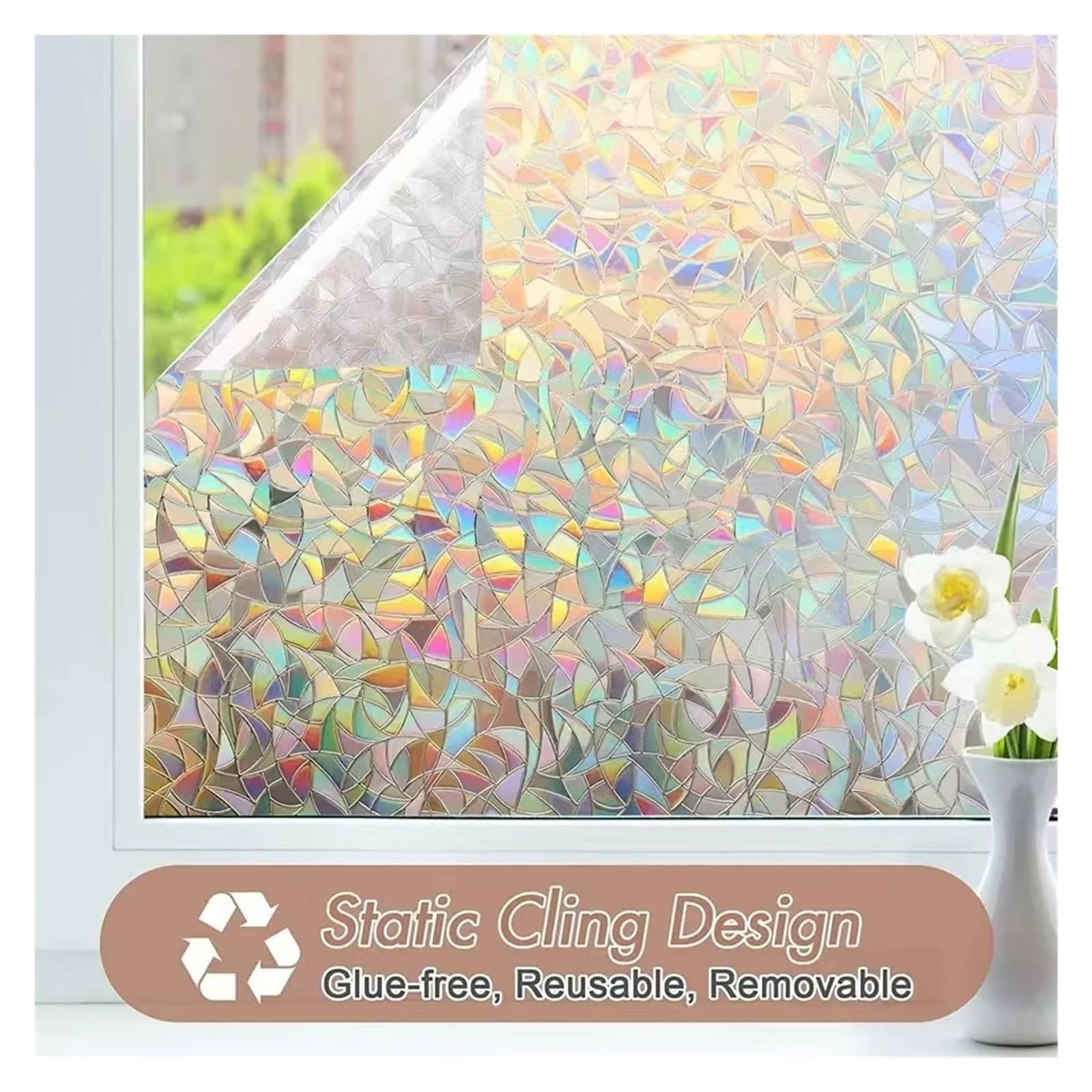 Fensteraufkleber 3 Stück Fensterfolien mit 3D-Regenbogeneffekt, Buntglas-Vinyl-Selbstklebefolien, statisch haftende Fensteraufkleber Für Fenster(Clear3,30x300cm)