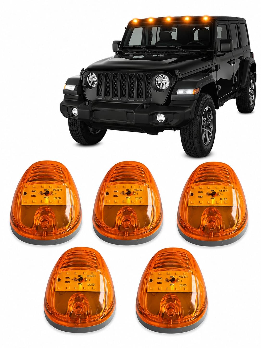 Roof Marker LED Lights for SUV & Trucks | DC 12V 9-LED Black Lens Cab Roof Lamps | Waterproof Clearance & Dome Marker Lights | Universal Fit for Cars, SUVs & Pickup Trucks | Pack of 5-image-33