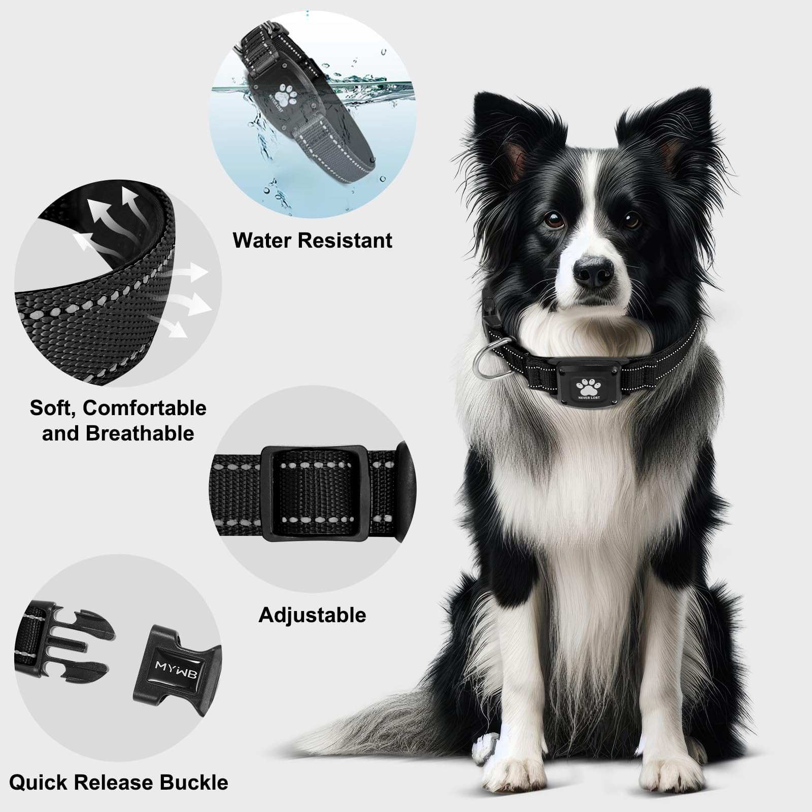 Myiwb GPS Dog Collar Tracker 2-in-1,Reflective Waterproof Pet Collar,iOS-Only,No Monthly Fees,Unlimited Range,Ideal for Dog Tracking pet Tracker,for SmallDogs(S (12.6"-16.5" Width:0.98"), Black) - image 7