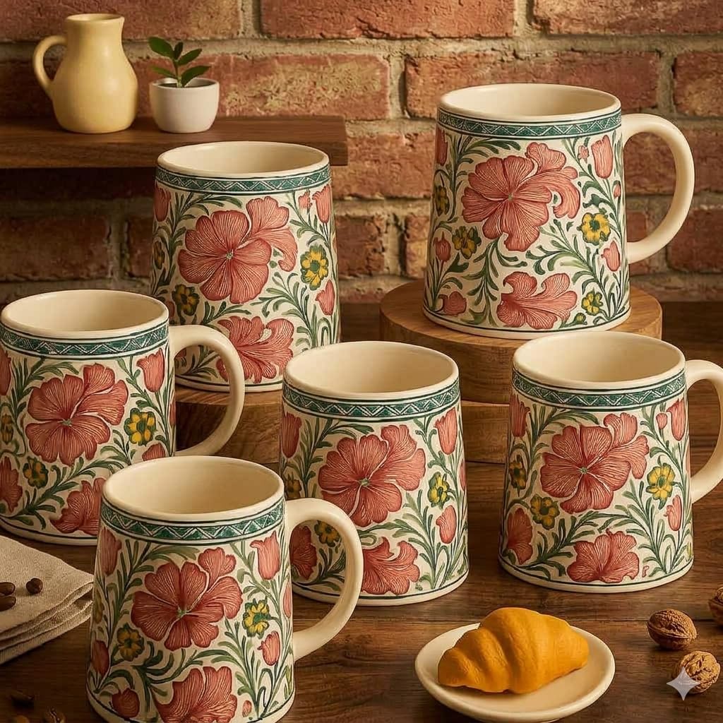 Ceramic Tea/Coffee Mugs (Flower Design Mugs Set of 6)-image-22