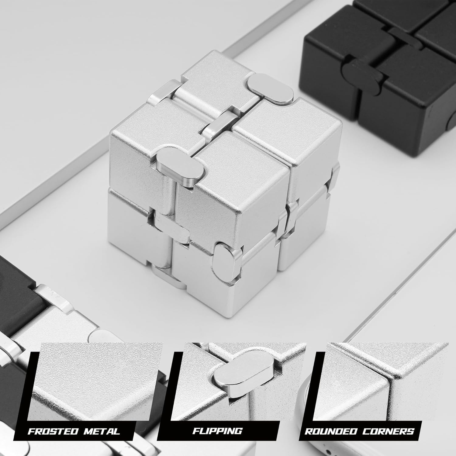 BeFunky Fidget Cube New Version Fidget Finger Toys - Metal Infinity Cube Prime for Stress and Anxiety Relief/ADHD, Ultra Durable Sensory Gifts for Adults and Teens Kids (Silver) 2