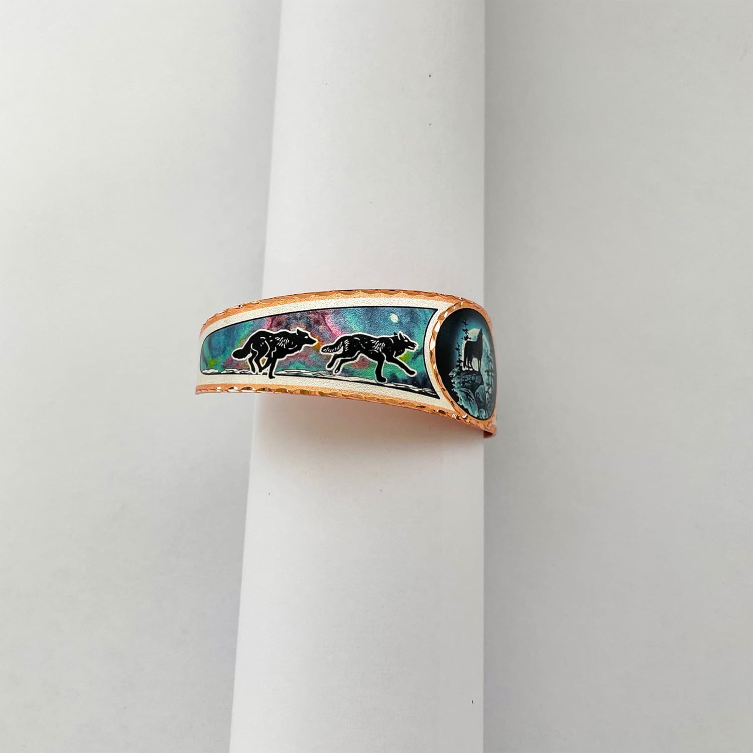 FRONT LINE JEWELRY Wolf Cuff Bracelet Handmade Adjustable Copper Bracelets —Wolf Bracelet for Men Women — Unisex Wolves Gift—Wolves Themed Gift