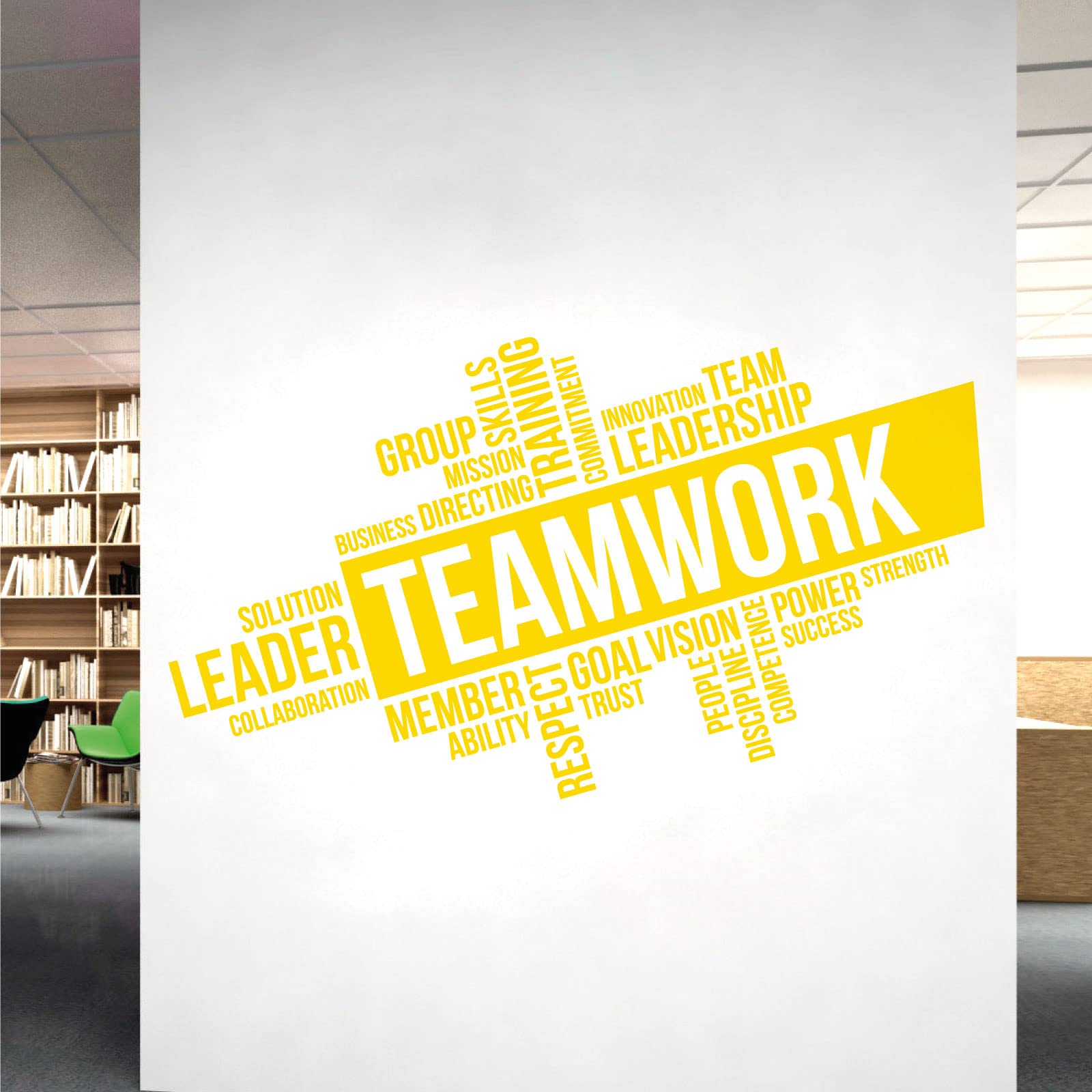 Corporate Wall Art Sticker - Teamwork, Leadership, Training, Skills Goal, Respect... - Company Office, Conference Room [Large] [Medium Yellow]