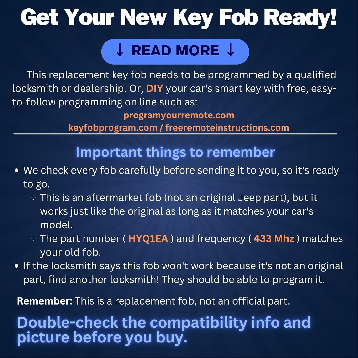 433MHz Keyless Entry Remote Control Transmitter 5 Button Battery Included FCC ID HYQ1EA Replacement Compatible with for GMC Acadia 2017 2018 2019 2020 OE 13508275 13523305 13584502