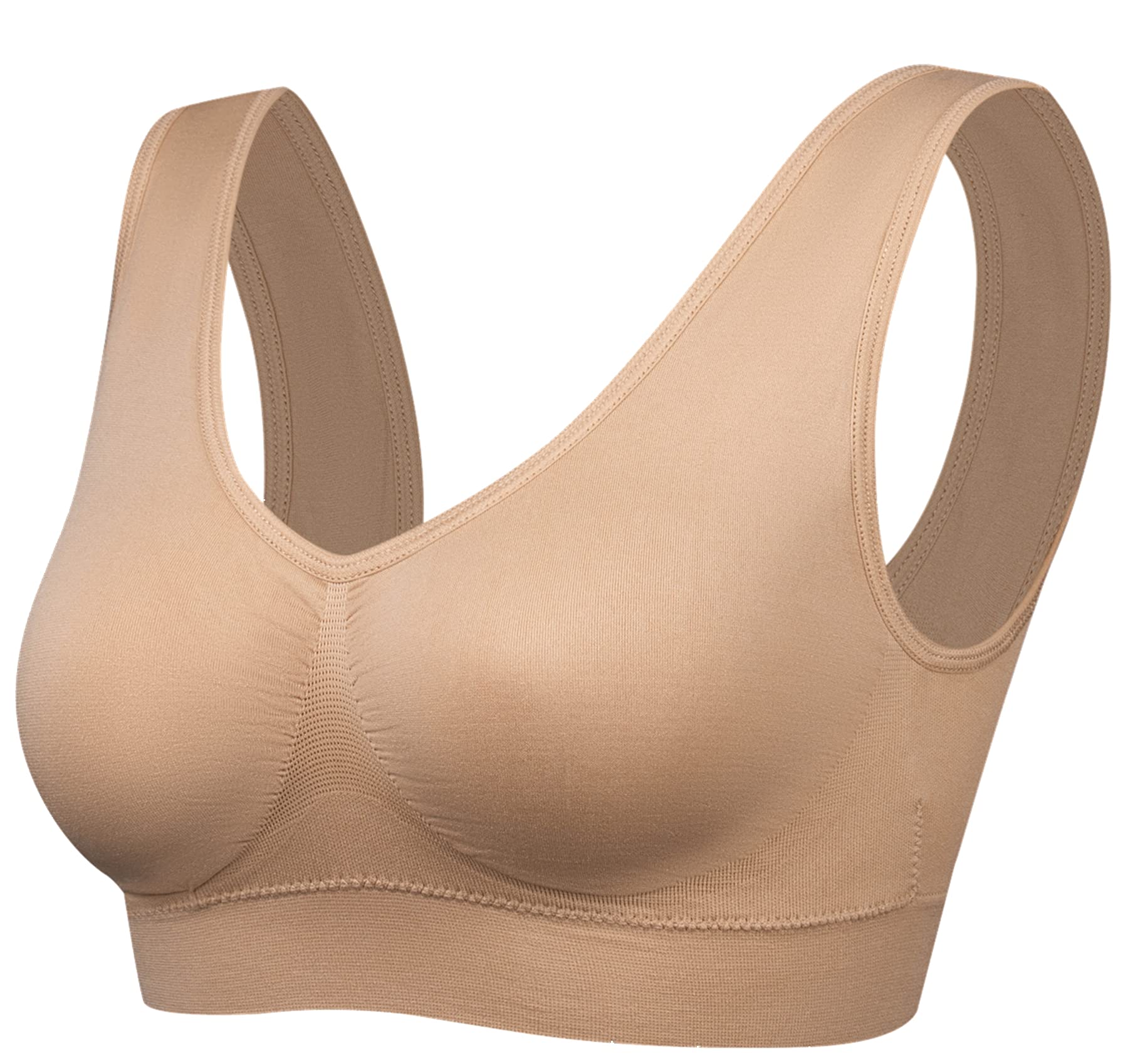 Sujetador sin Hilos para Mujer con Almohadillas extraíbles, Paquete de 5: Negro, Nude, Azul, Vino Rosa, Large