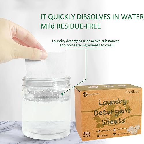 Miniatura 5 de Freelivity Hojas de detergente para ropa, 200 hojas de lino fresco, tiras de jabón ecológicas, sin residuos, líquido, menos disolubles, ahorro de