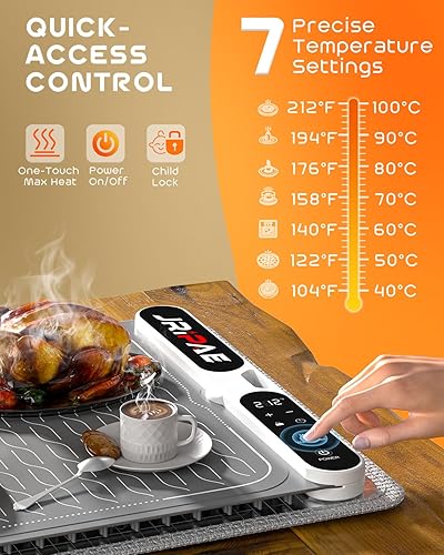 Miniatura 2 de Tapete de calentamiento de alimentos extra grande de 580 W (XXXL 40 x 15 pulgadas), bandeja de calentamiento eléctrico de silicona para fiestas,