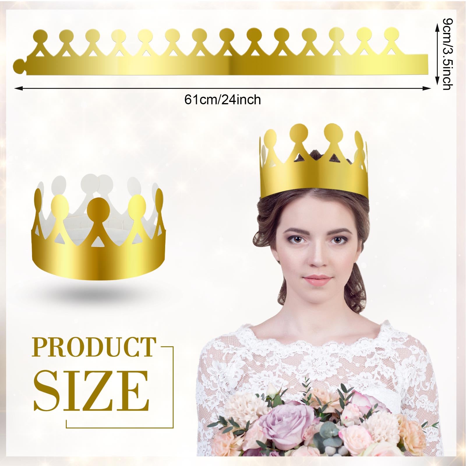 Crtiin 200 Pcs Gold Paper Crowns Bulk King Crown Princess Hats for Birthday Celebration Party Supplies(Triangle Style)