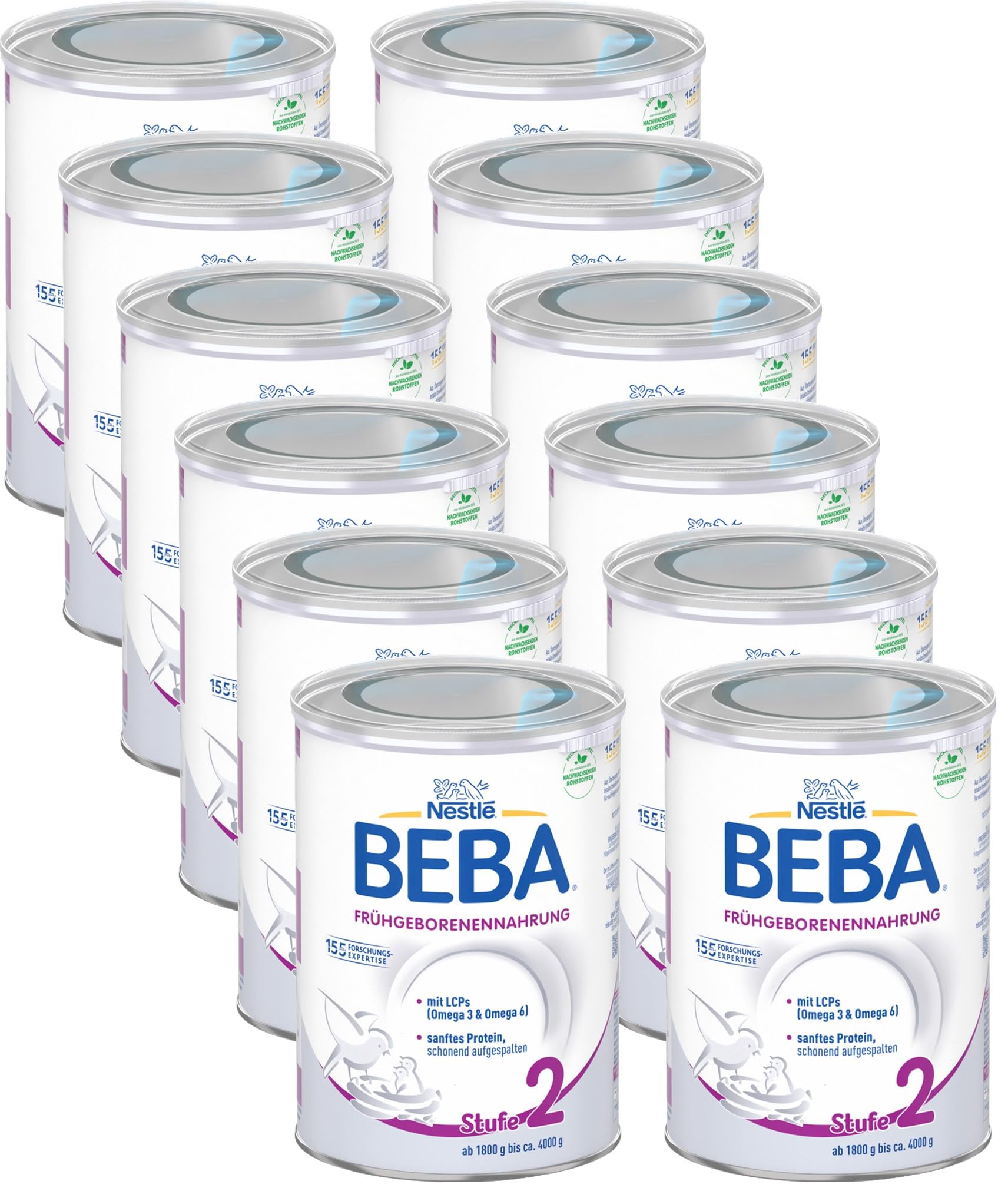 BEBA Frühgeborenennahrung Stufe 2, Spezialnahrung für Frühgeborene und untergewichtige Neugeborene, 12er Pack (12 x 400g)