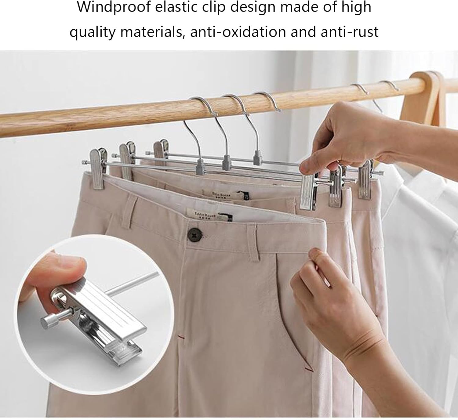 Pants Hangers Metal Pants Hanger Skirt Hangers with Adjustable Clips,Space Saving Non-Slip Pants Hangers,Smooth and Not Easy to Rust,for Family Cloakroom Clothi,Silver-25 Pack