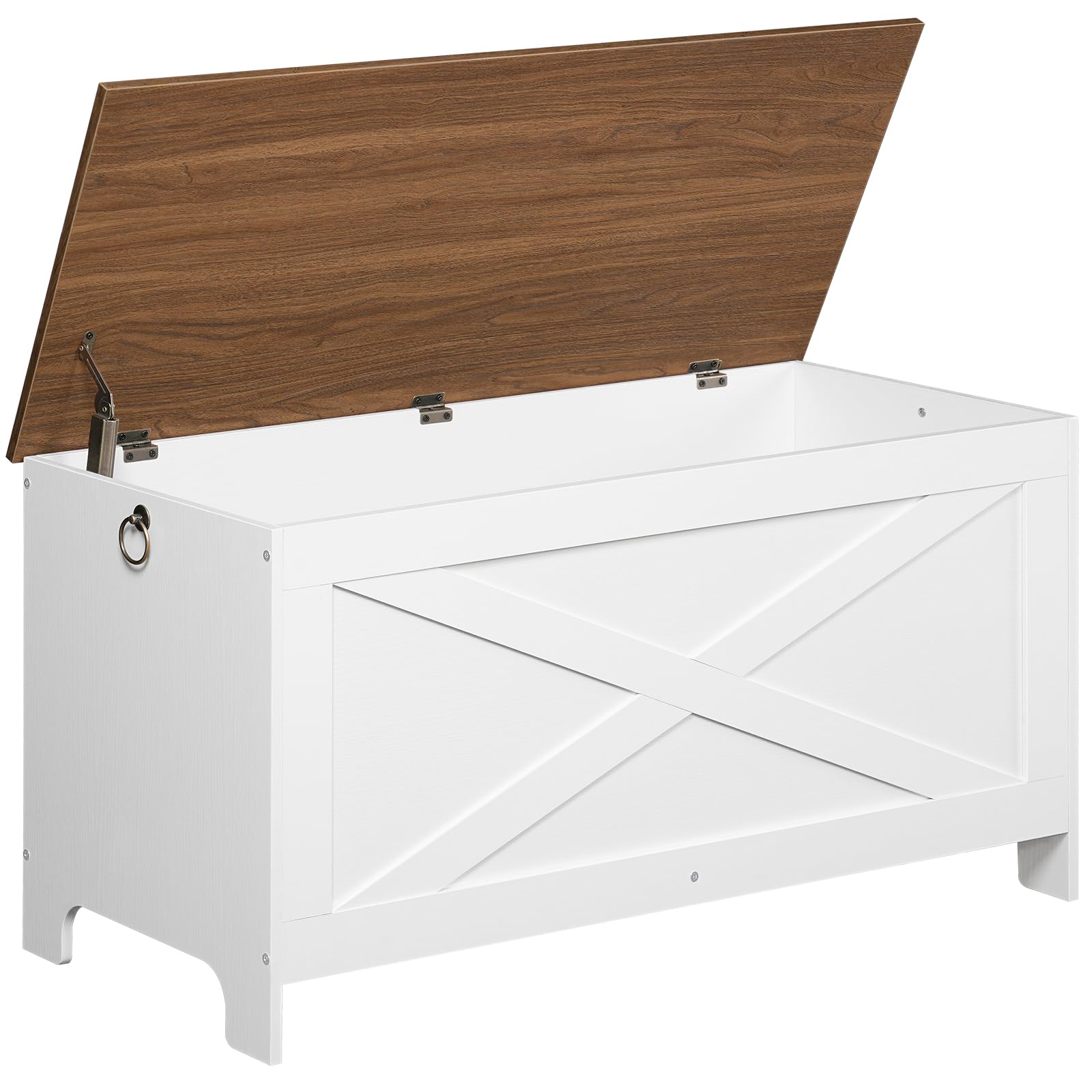 39.4" Toy Chest, Sturdy Entryway Storage Chest with Safety Hinges, Retro Toy Box, Wooden Look Accent Furniture for Living Room, Bedroom, White+Walnut SCBZ48101