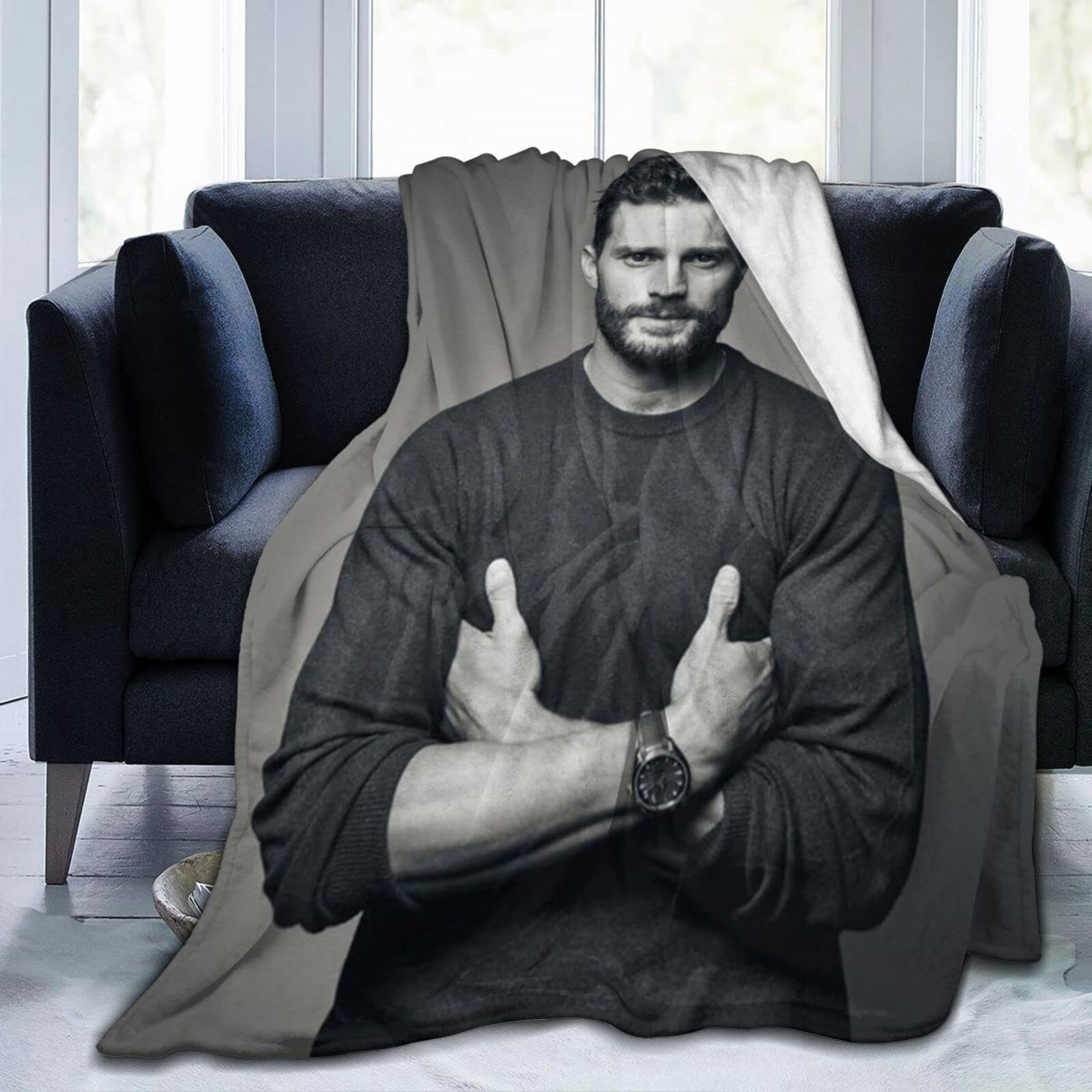 YINGD Jamie Actor Dornan Throw Blanket, Ultra Soft Flannel Fleece Lightweight Throw Blankets Warm Air Conditioning Blanket For Couch Sofa Bed 50x40 Inch-Black7-50x40 inch