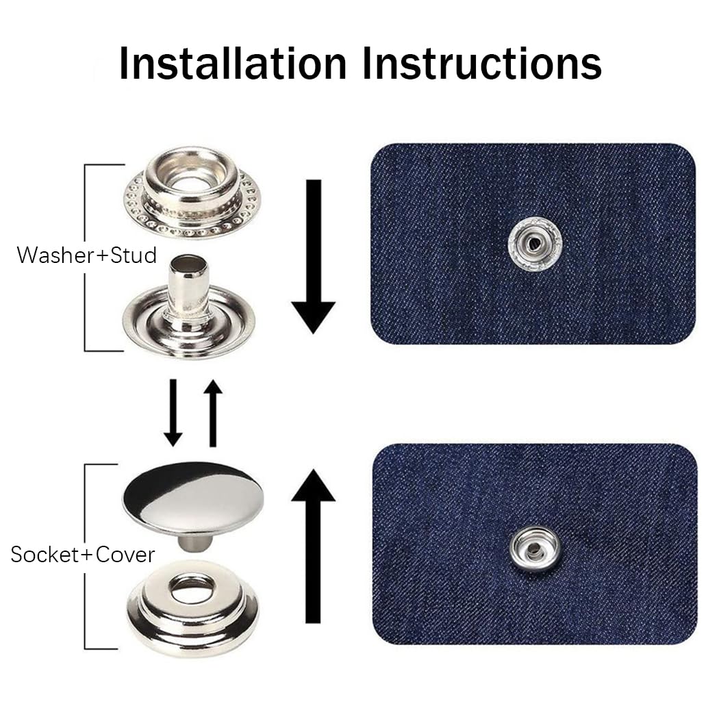 Youery 18 Kit Bottoni Automatici A Pressione Metallo 15 Mm – Con 3 Attrezzi Di Fissaggio – Per Jeans, Pelle, Giacche, Borse - 4