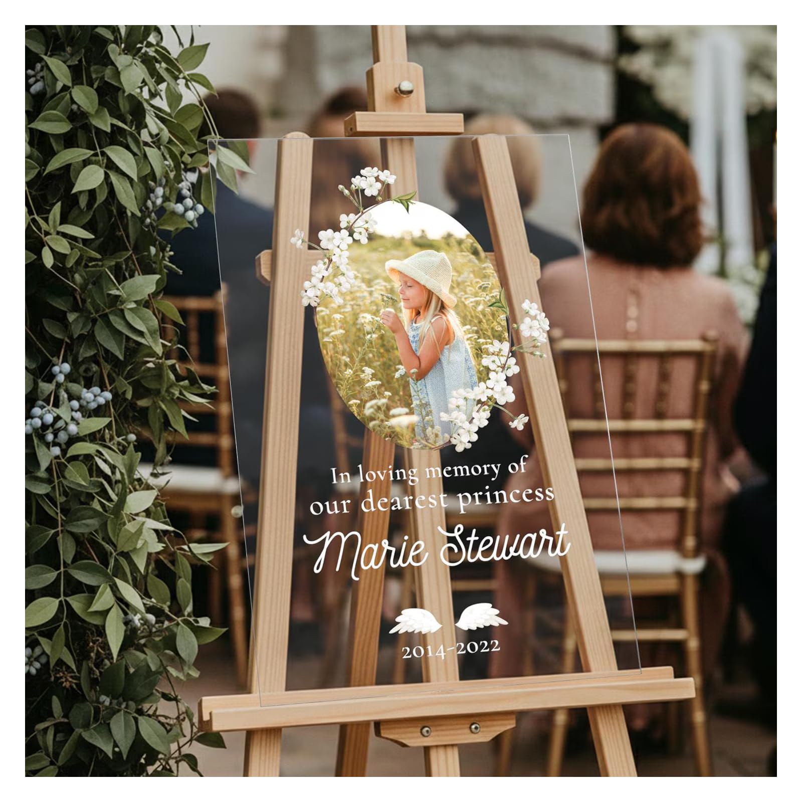 SPEEDYORDERS Personalized Funeral Sign with Photo - Custom Celebration of Life Decoration - Sky Blue, PVC Board, 24x32 inches