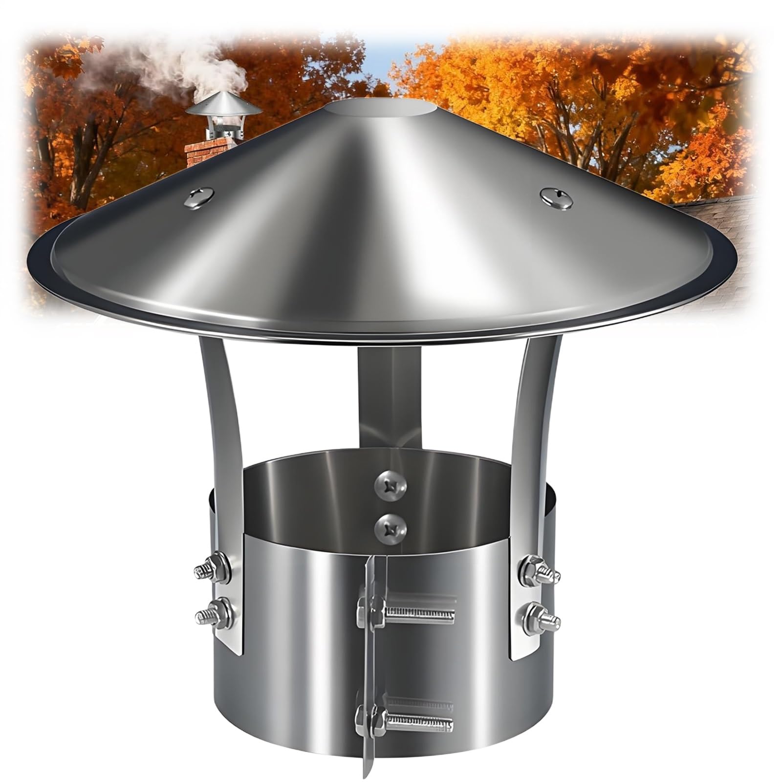 Cappello Rotondo per Camino, Pratico Acciaio Inox Comignolo, Parte Superiore conica Copertura per Camino, Tetto Cowl Pioggia Copertura Installazione Facile 75-200mm(160mm/6.3in)