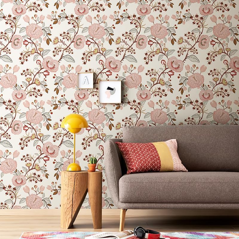 Miniatura 5 de EmeDz Papel tapiz floral para despegar y pegar, diseño de flores rosas (17.7 x 118 pulgadas), autoadhesivo, vintage, extraíble, papel de contacto