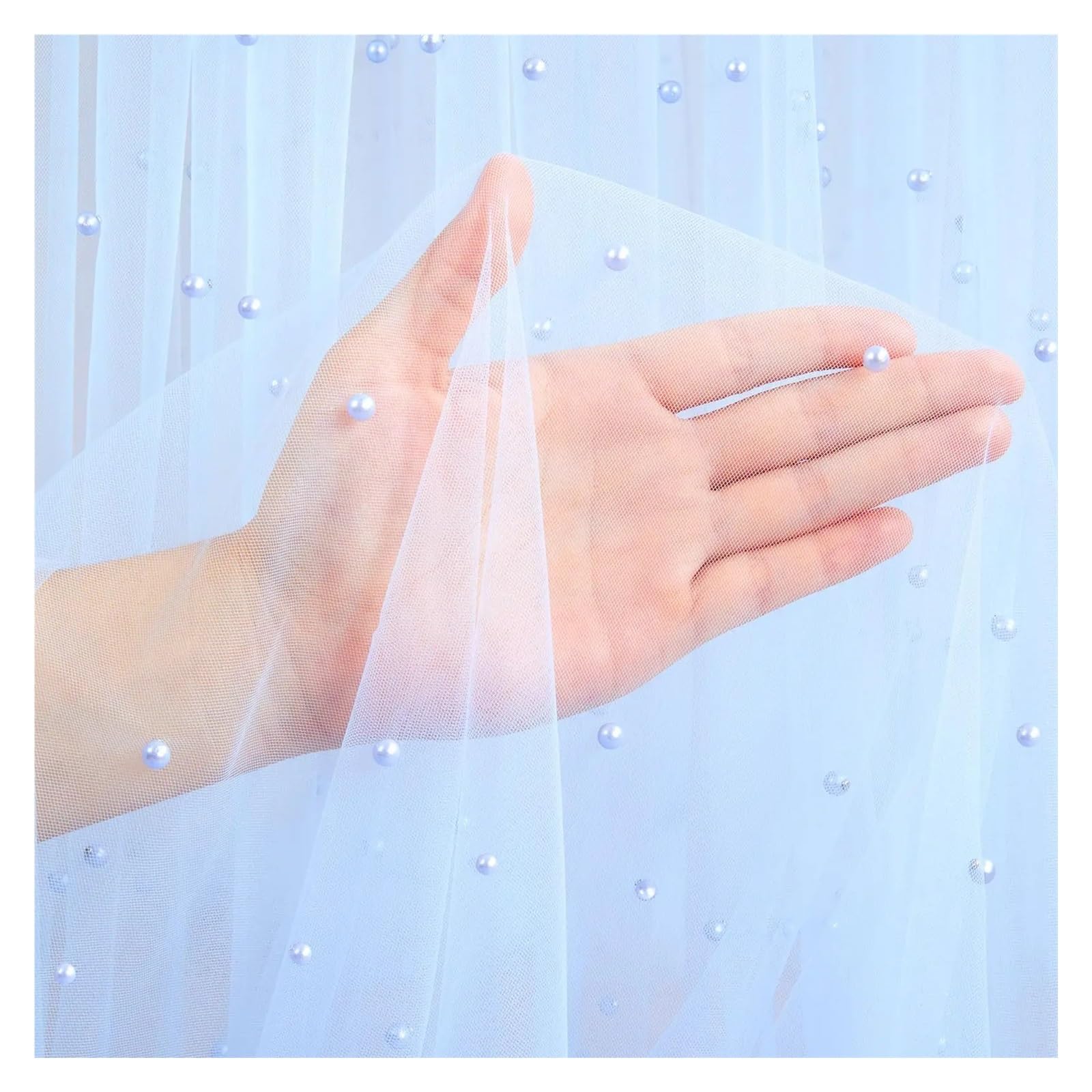 Chiffon Table Runner Pearl Table Runner, Tablecloth, Tulle Chiffon Fabric for Wedding Decor, Party Dining Cover(Sky Blue,150x300cm)